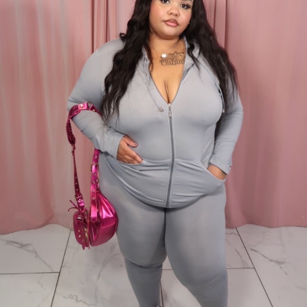 Gray Zip-Up Hoodie and Leggings Set